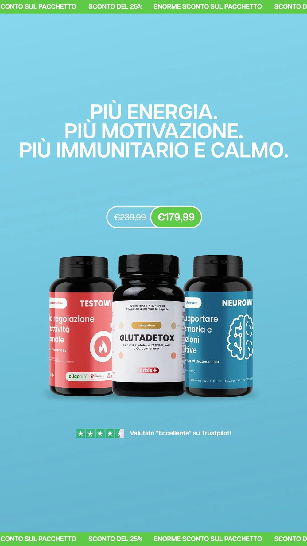 ⚡ ENERGI OCH MOTIVATION: 2x TESTOWIT + 2x NEUROWIT + 2x GLUTADETOX - ORBIS Lifestyle